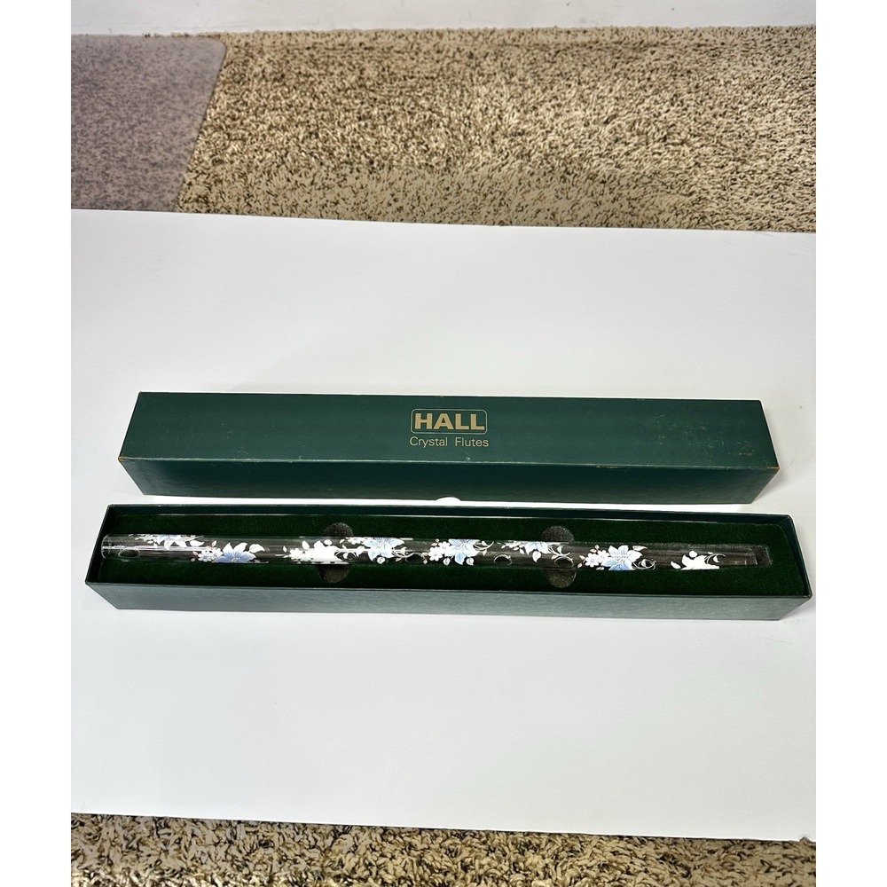 Hall Crystal Flute Piccolo With Box Glass Instrument Spiral Blue White Floral
